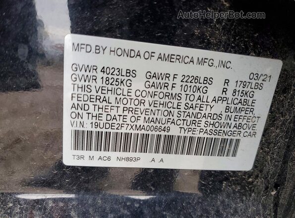 19UDE2F7XMA006649 2021 ACURA ILX Black Вид підкапотного простору