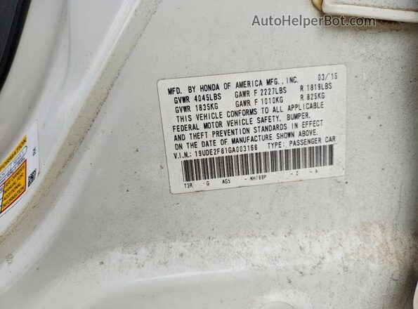 19UDE2F81GA003166 2016 ACURA ILX White ძრავის განყოფილების ხედი