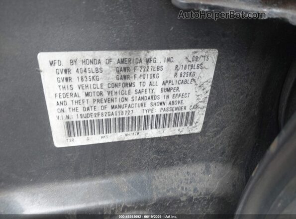 19UDE2F82GA018727 2016 ACURA ILX Gray Engine compartment view