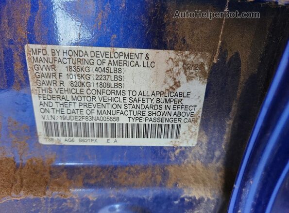 19UDE2F83NA005658 2022 ACURA ILX Blue Widok komory silnika