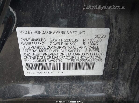 19UDE2F84LA006766 2020 ACURA ILX Black Widok komory silnika