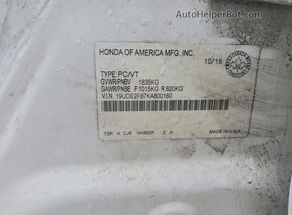 19UDE2F87KA800160 2019 ACURA ILX White 