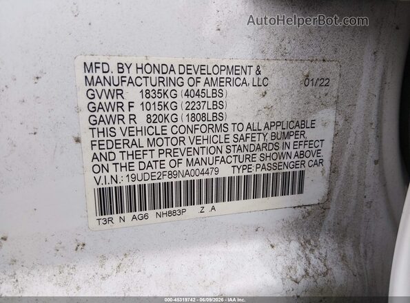 19UDE2F89NA004479 2022 ACURA ILX Белый Вид подкапотного пространства
