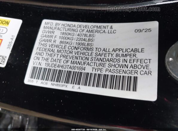 19UDE4H63TA001694 2026 ACURA INTEGRA Black Widok komory silnika
