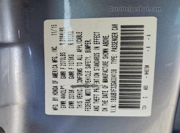 19UUB1F32GA004138 2016 ACURA TLX Gray VIN sticker view