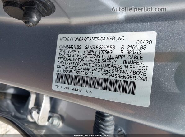 19UUB1F32LA015103 2020 ACURA TLX Silver Շարժիչի բաժամունքի տեսք