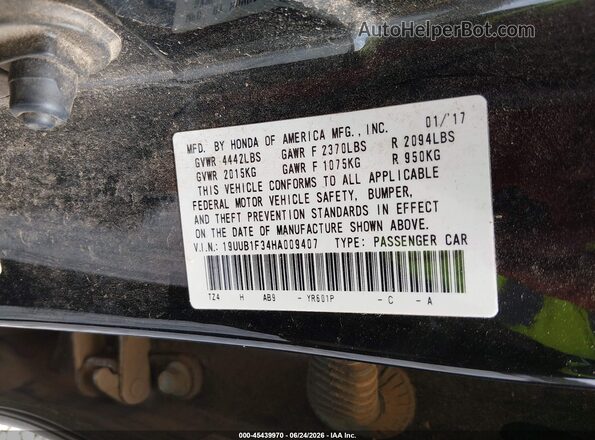 19UUB1F34HA009407 2017 ACURA TLX Black Вид підкапотного простору