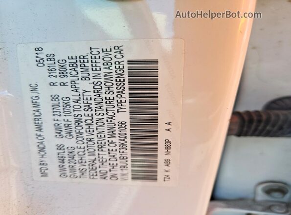 19UUB1F36KA001056 2019 ACURA TLX White 