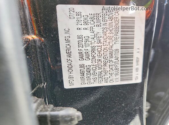 19UUB1F37LA017039 2020 ACURA TLX Black ძრავის განყოფილების ხედი