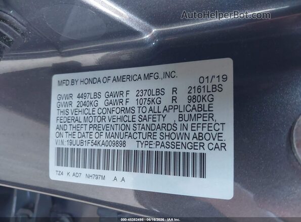 19UUB1F54KA009898 2019 ACURA TLX Серый Вид подкапотного пространства