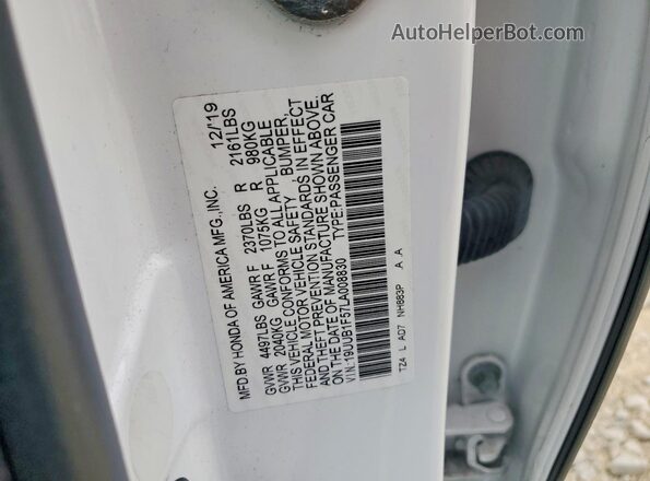 19UUB1F57LA008830 2020 ACURA TLX White ძრავის განყოფილების ხედი
