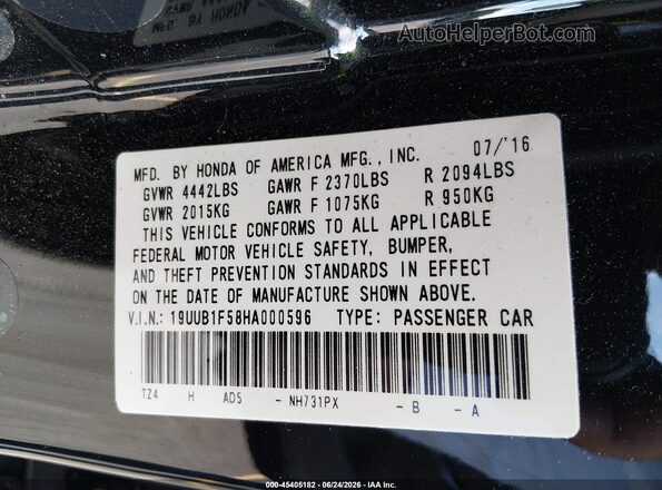 19UUB1F58HA000596 2017 ACURA TLX Черный Вид подкапотного пространства