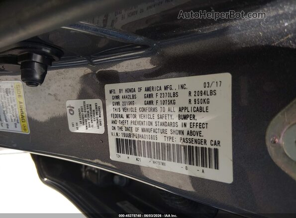 19UUB1F58HA010805 2017 ACURA TLX Gray Engine compartment view