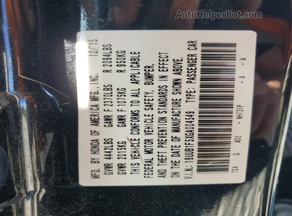 19UUB1F5XGA004549 2016 ACURA TLX Black Вид підкапотного простору