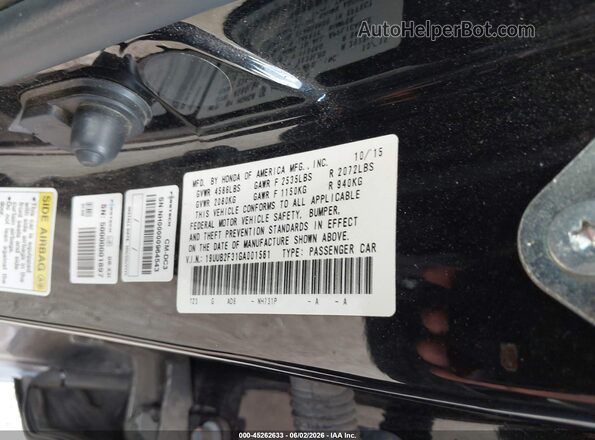 19UUB2F31GA001561 2016 ACURA TLX Black Շարժիչի բաժամունքի տեսք