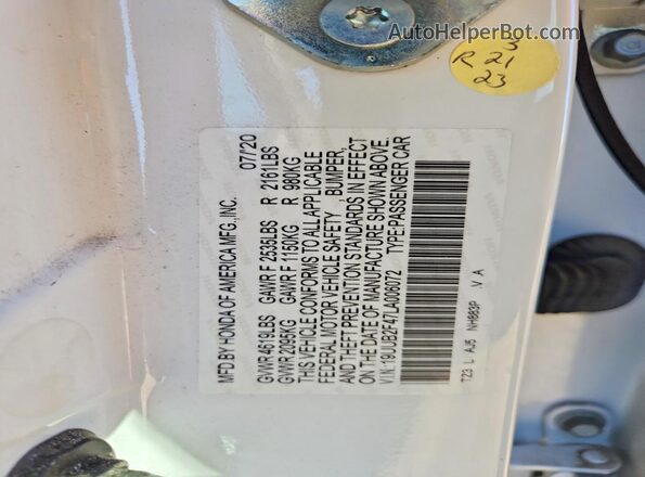 19UUB2F47LA006072 2020 ACURA TLX White Widok komory silnika