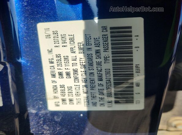 19UUB2F52GA012800 2016 ACURA TLX Blue 
