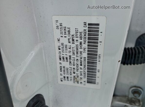 19UUB2F52HA000888 2017 ACURA TLX White ძრავის განყოფილების ხედი
