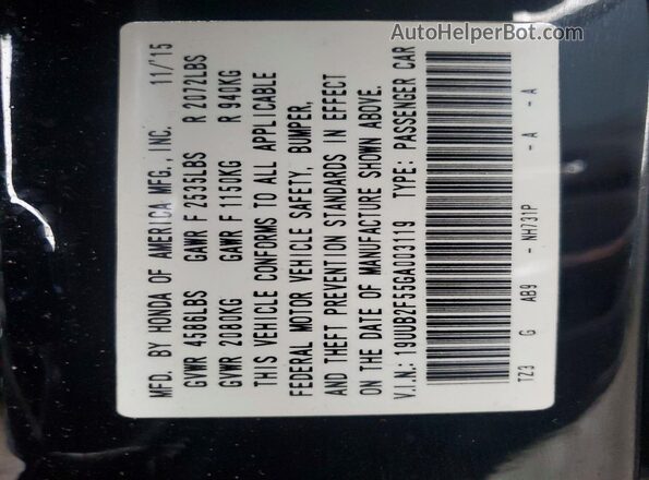 19UUB2F55GA003119 2016 ACURA TLX Black Вид підкапотного простору