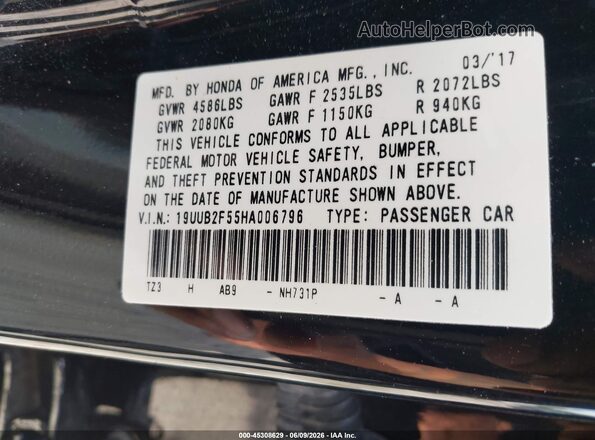 19UUB2F55HA006796 2017 ACURA TLX Black Vista del compartimento del motor