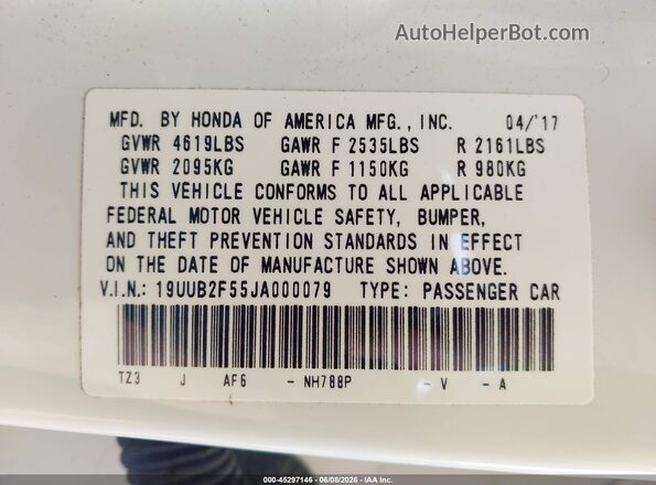 19UUB2F55JA000079 2018 ACURA TLX White Engine compartment view