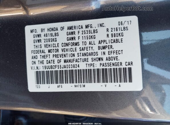 19UUB2F55JA003824 2018 ACURA TLX Gray Engine compartment view