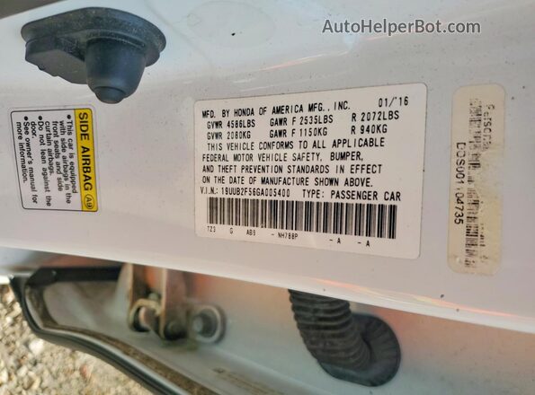 19UUB2F56GA005400 2016 ACURA TLX White ძრავის განყოფილების ხედი
