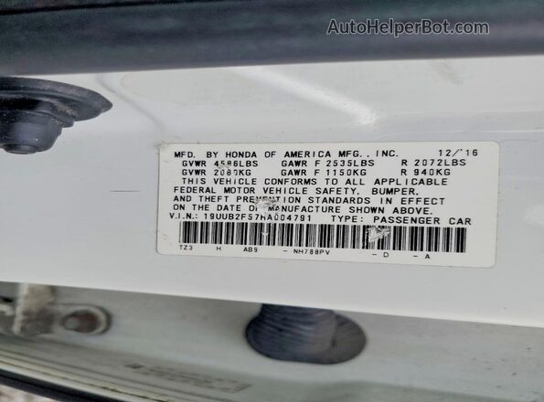 19UUB2F57HA004791 2017 ACURA TLX White 