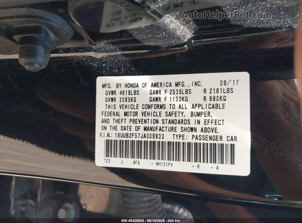 19UUB2F57JA009933 2018 ACURA TLX Black Engine compartment view