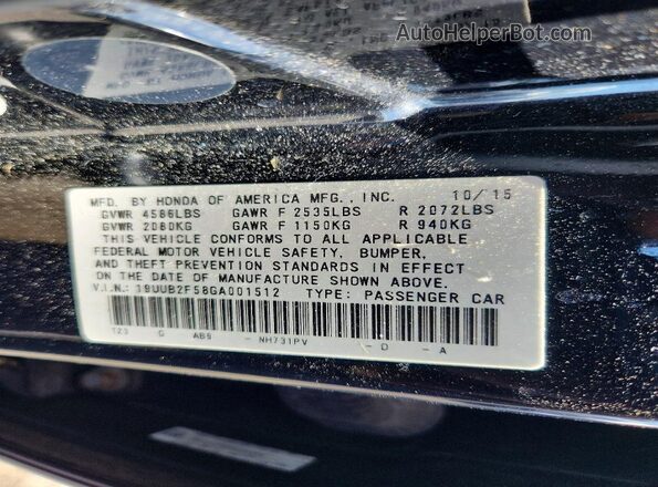 19UUB2F58GA001512 2016 ACURA TLX Black Vista del compartimento del motor
