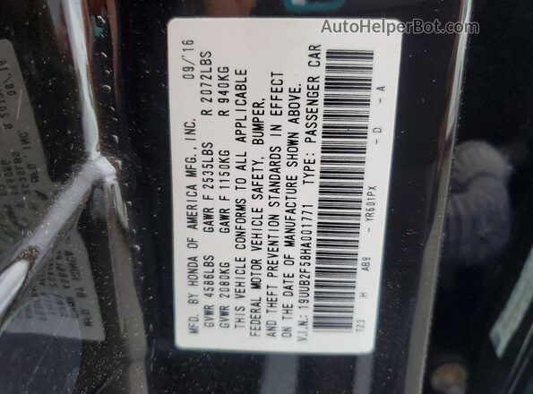 19UUB2F58HA001771 2017 ACURA TLX Black Vista del compartimento del motor
