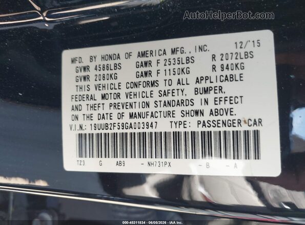 19UUB2F59GA003947 2016 ACURA TLX Black 