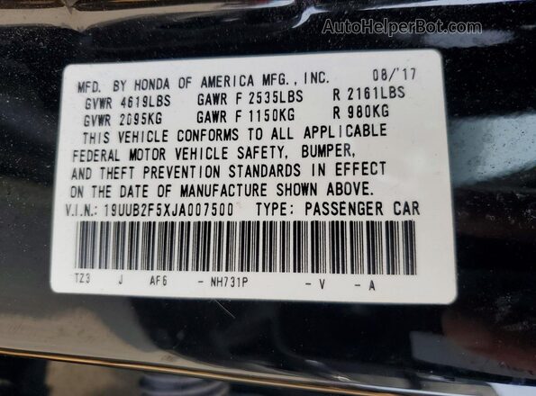 19UUB2F5XJA007500 2018 ACURA TLX Black Вид підкапотного простору