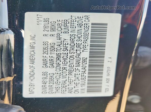 19UUB2F64JA012992 2018 ACURA TLX Black Շարժիչի բաժամունքի տեսք