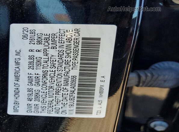 19UUB2F64LA005656 2020 ACURA TLX Black Widok komory silnika