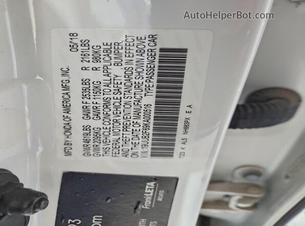 19UUB2F69KA000516 2019 ACURA TLX White Вид підкапотного простору