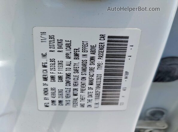 19UUB2F76HA003620 2017 ACURA TLX White Շարժիչի բաժամունքի տեսք