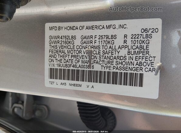 19UUB3F46LA003816 2020 ACURA TLX Silver Շարժիչի բաժամունքի տեսք