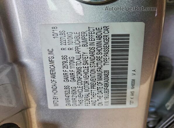 19UUB3F49KA004828 2019 ACURA TLX Silver 