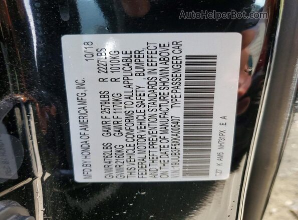 19UUB3F6XKA005407 2019 ACURA TLX Black Widok komory silnika