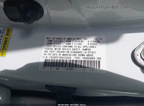 19UUB3F7XGA002958 2016 ACURA TLX White Widok komory silnika