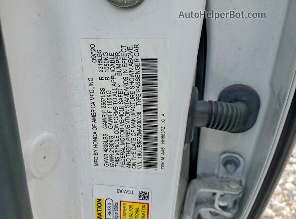 19UUB5F32MA000738 2021 ACURA TLX White VIN sticker view