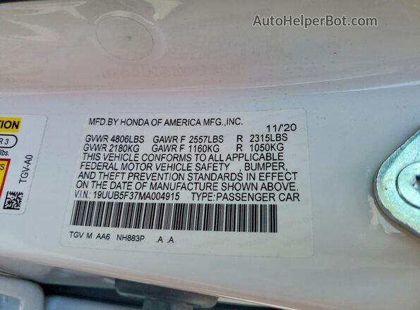 19UUB5F37MA004915 2021 ACURA TLX White 