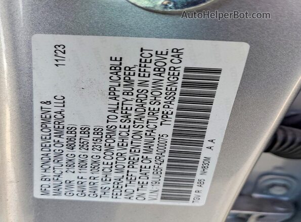 19UUB5F42RA000075 2024 ACURA TLX Серебряный Вид наклейки с VIN-кодом