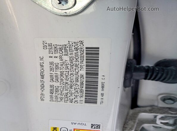 19UUB5F4XMA012841 2021 ACURA TLX White Vista del compartimento del motor