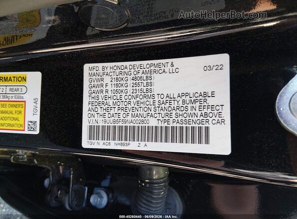 19UUB5F59NA002800 2022 ACURA TLX Black Engine compartment view