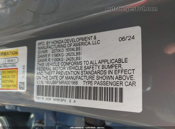 19UUB6F54RA001968 2024 ACURA TLX Серый Вид подкапотного пространства