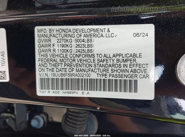19UUB6F59RA002100 2024 ACURA TLX Black Widok komory silnika
