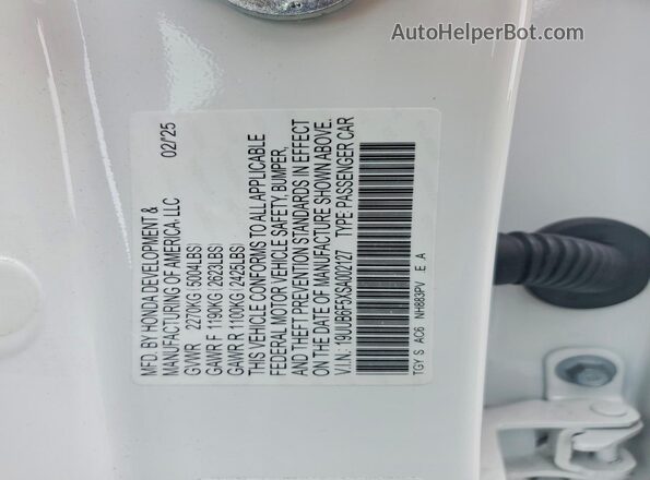 19UUB6F5XSA002127 2025 ACURA TLX White ძრავის განყოფილების ხედი