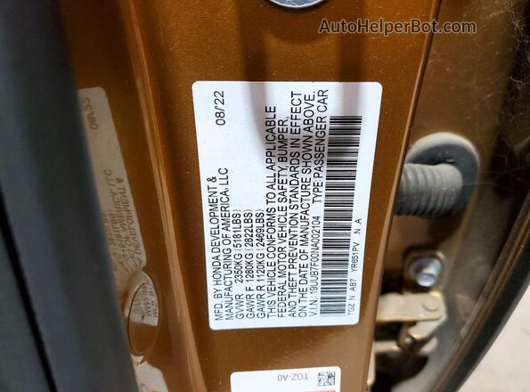 19UUB7F00NA002104 2022 ACURA TLX Gold 